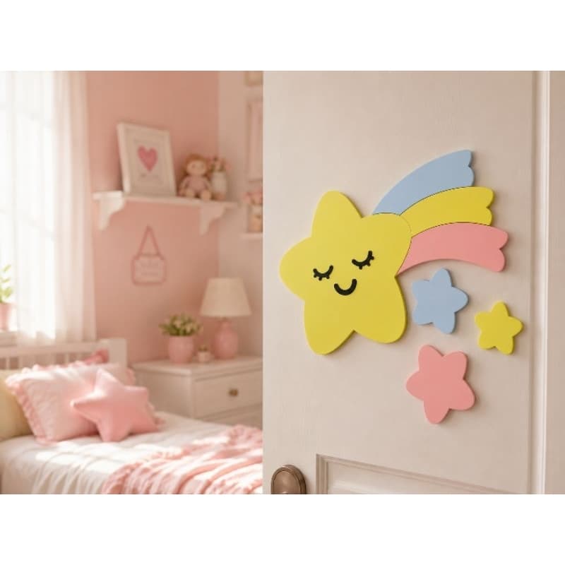 Estrela Cadente Decorativa 3D para Quarto Infantil | Decoração de Parede em Impressão 3D | Céu Colorido
