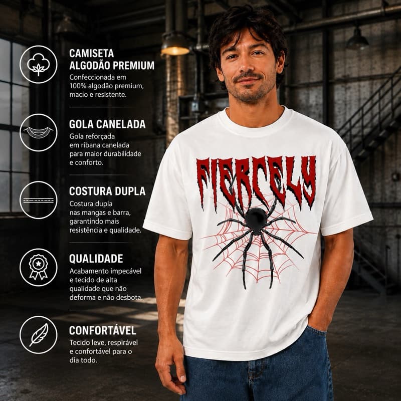 Camiseta Masculina Aranha Spider Estampada 100% Algodão Premium Casual Streetwear Oversized