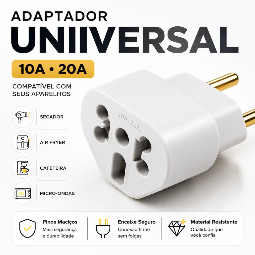 Adaptador De Tomada Benjamin Bob Love Pino Chato 10a/20a Pino Maciço Universal