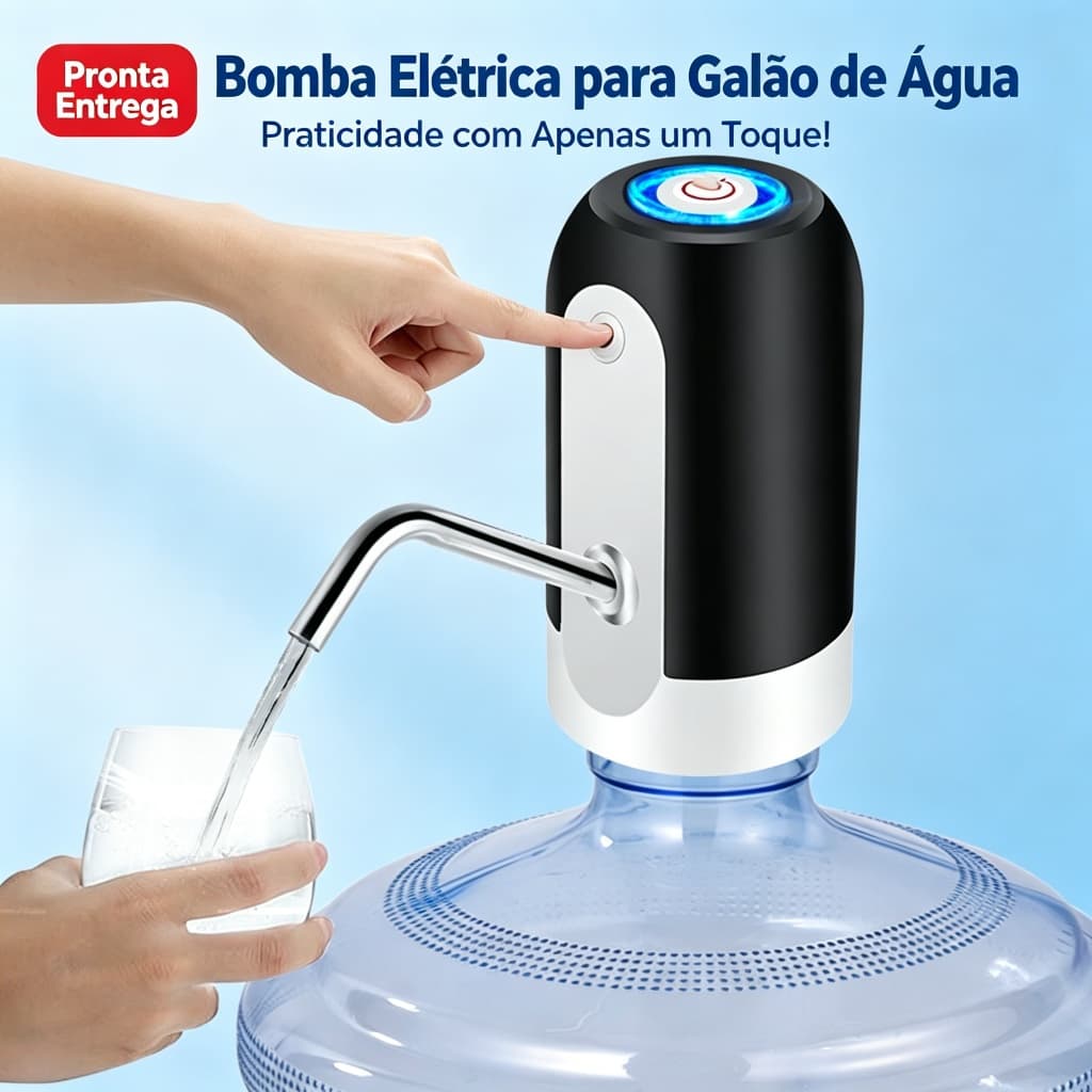 Bomba Elétrica para Galão de Água Recarregável USB Dispensador Automático Universal para Garrafão 5L 10L 20L