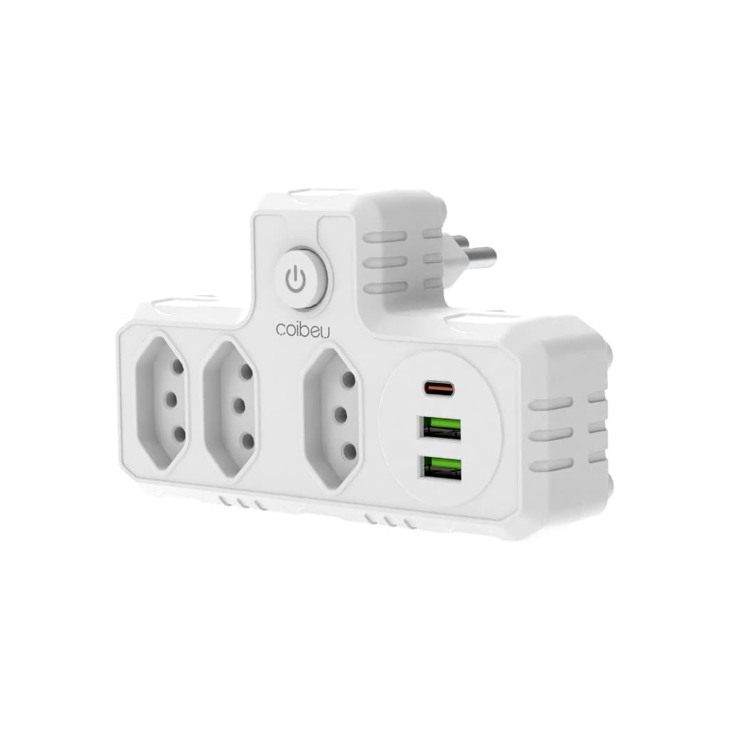 COIBEU Conector De Extensão Portátil 3 Universal Plug Carregador Rápido 2 Usb 1 Tipo-C