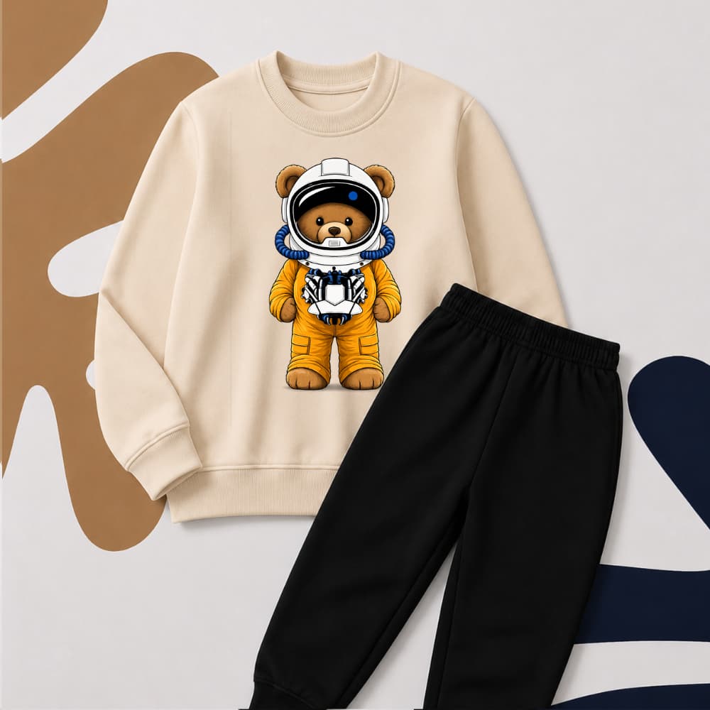 Conjunto Moletom Careca Ursinho Astronauta Estampas Divertidas e Muito Conforto Infantil Inverno