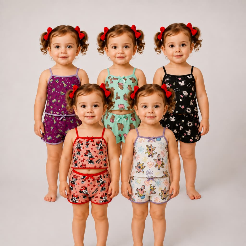 Kit 5 Pijama Infantil Menina e Bebê Babydoll de Alcinha Microfibra Camisola Estampas Exclusivas