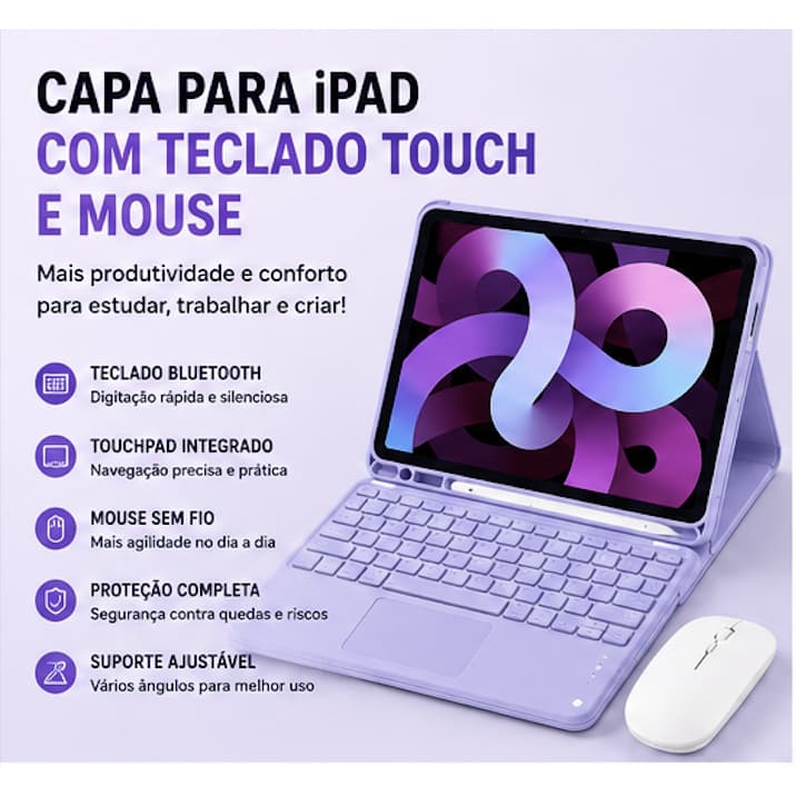 Capa com Teclado Touchpad e Mouse para iPad Pro 11 Air 4 5 2 1 iPad 5 6 Bluetooth Case Protetora