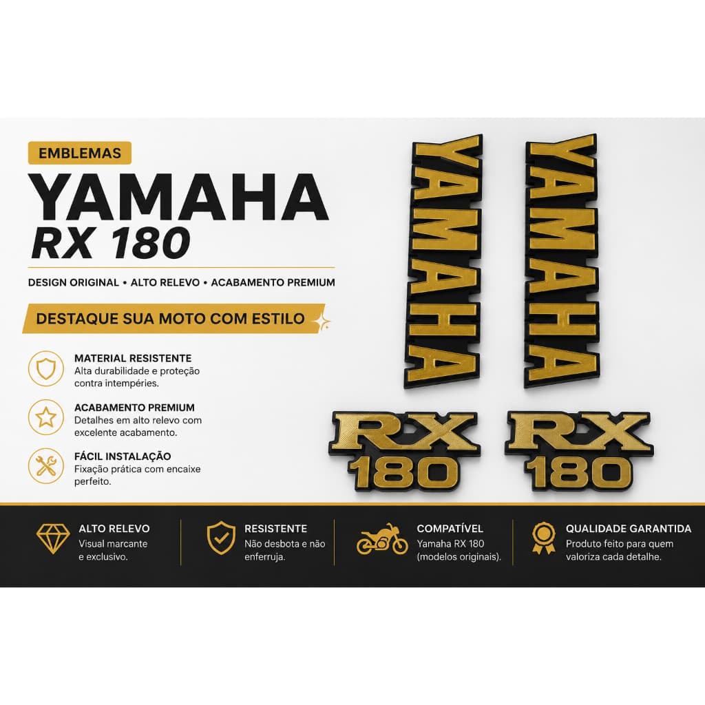 Kit Emblema Auto Relevo Yamaha Rx 180 Tanque E Lateral