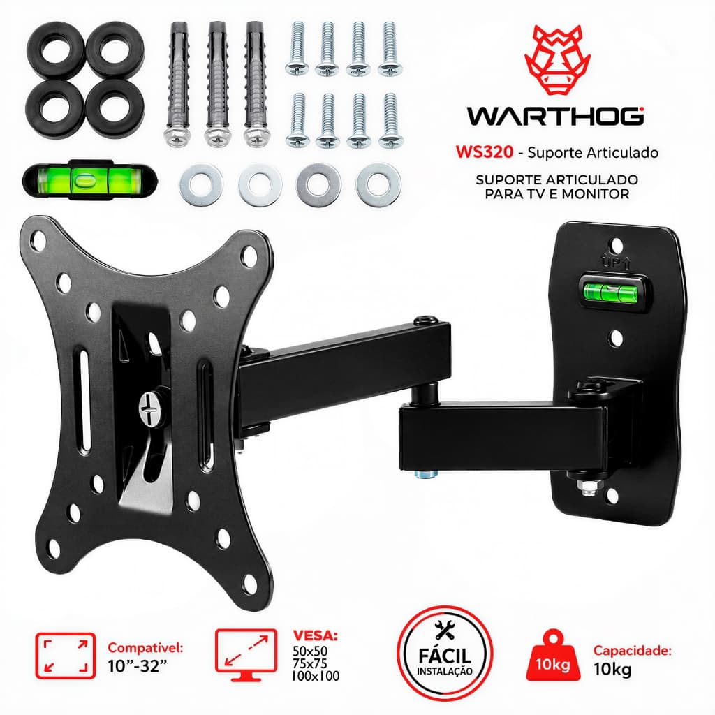Suporte Articulado Para Monitor e TV de 10 a 32 Polegadas Universal Preto