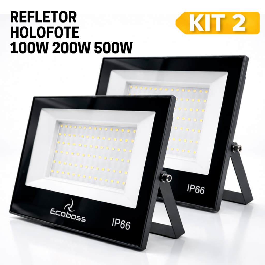 Kit 2 Refletores Holofote Led 100W 200W 500W Branco Frio Bivolt Ip66