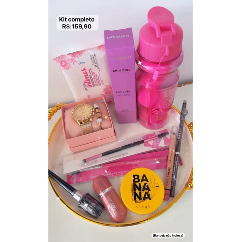 kit 12 itens de maquiagem para seu dia a  dia + relógio