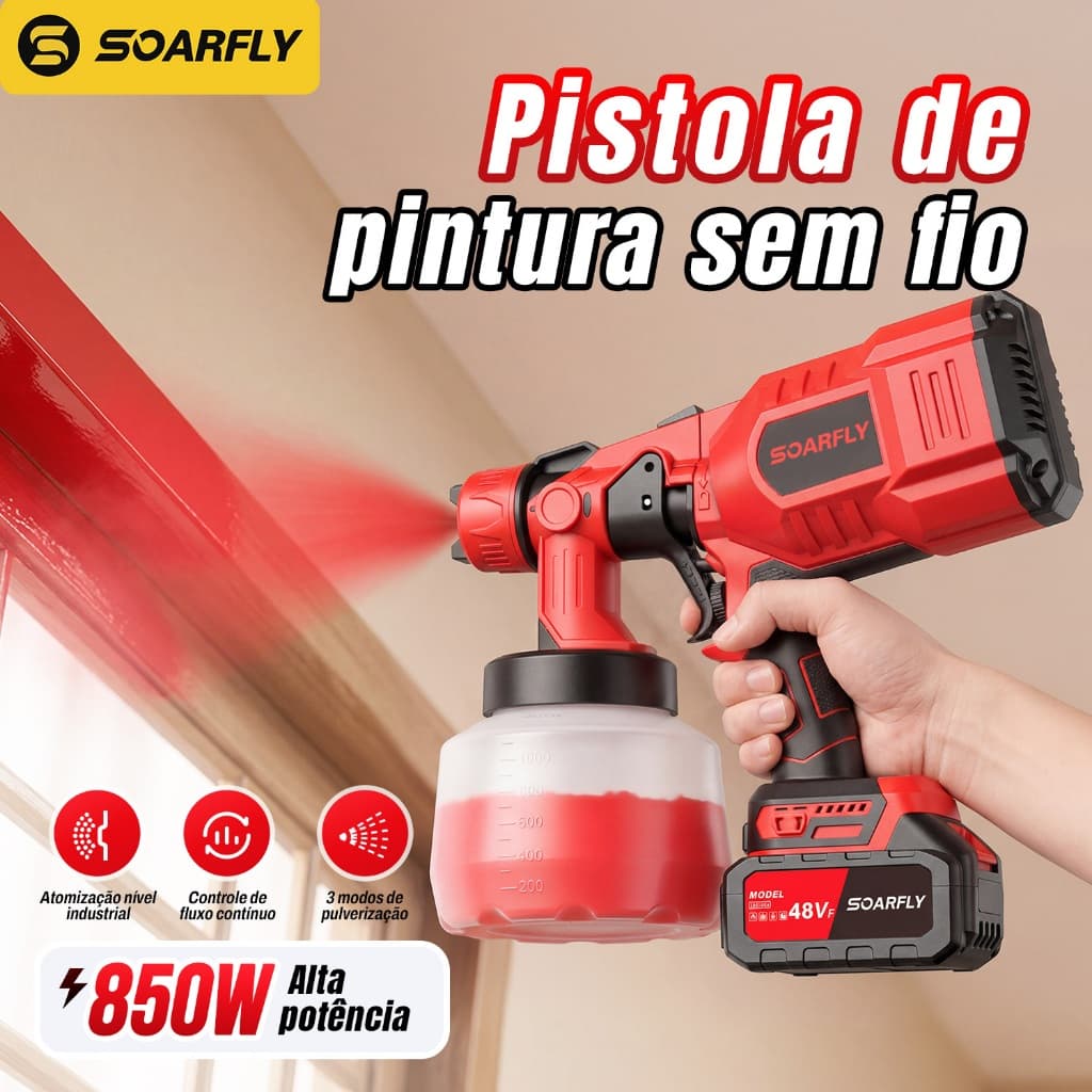 1000ML Pistola de Pintura Pulverizador de Tinta 2 Baterias 48v Spray Portátil Elétrico Bico de Cobre