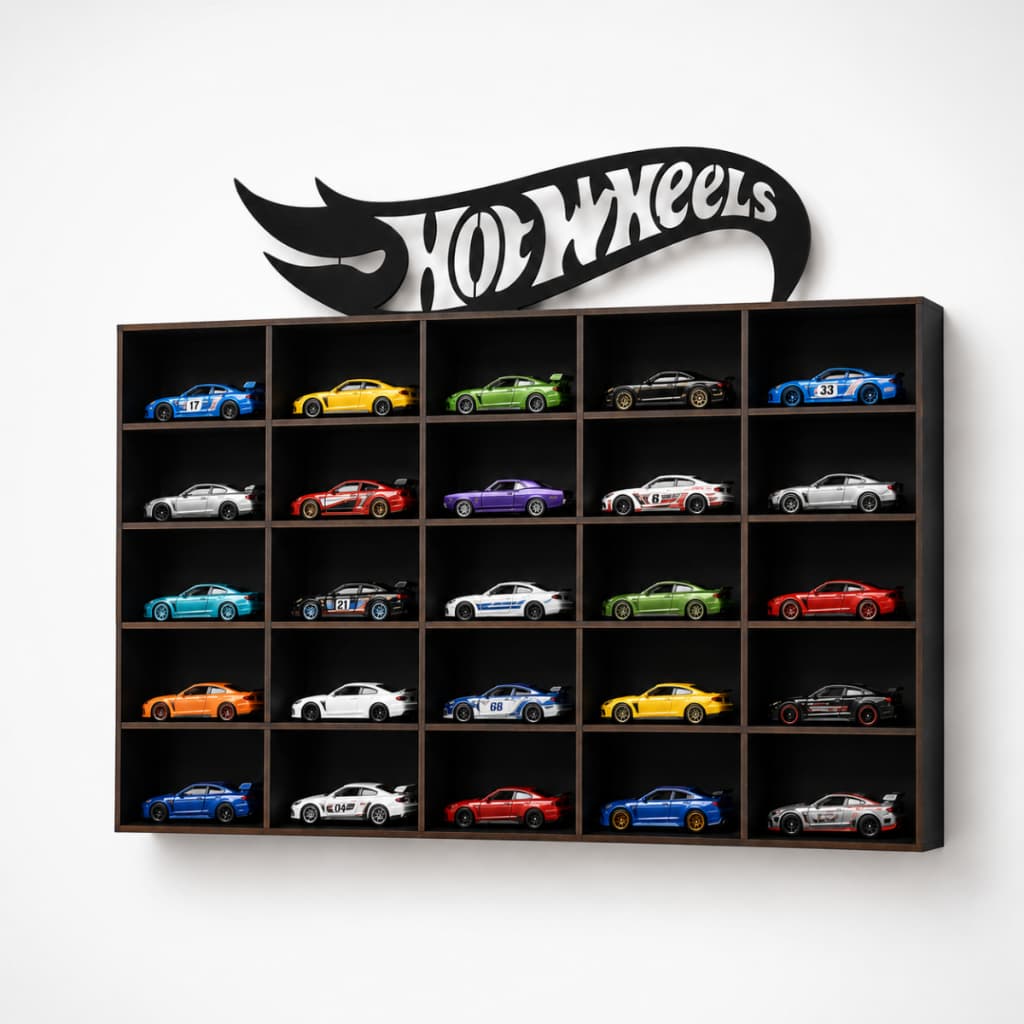 Expositor Colecionador Porta Carrinhos Hot Wheels 25 Carrinhos 42x32cm MDF Decorativo
