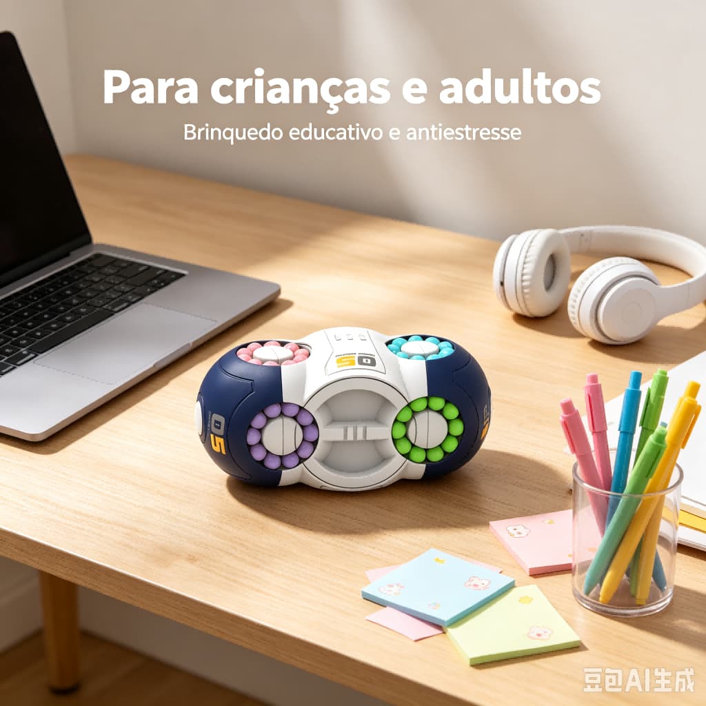 Cubo Mágico Grão Espacial 8 Faces, Brinquedo de Alívio de Estresse com Bolinhas Giratórias