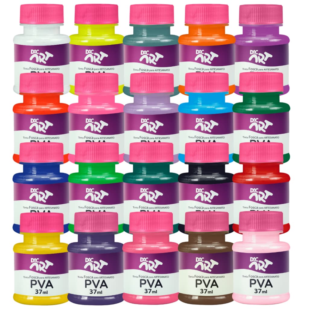 Kit 20 Cores Tinta Pva Fosca Artesanato 37ml Arte Escolar Colorido
