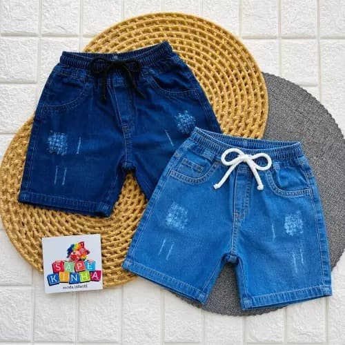Short Jeans Infantil Menino Com bolsos funcional Bermuda Jeans Claro/Escuro Cós Elástico 2 4 6 8 Anos