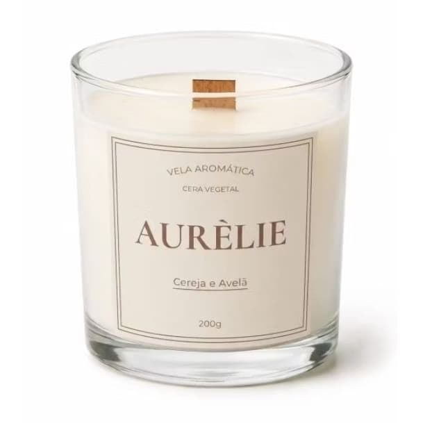 Vela Aromática 200g Cereja e Avelã Pavio de Madeira 45 Horas Queima