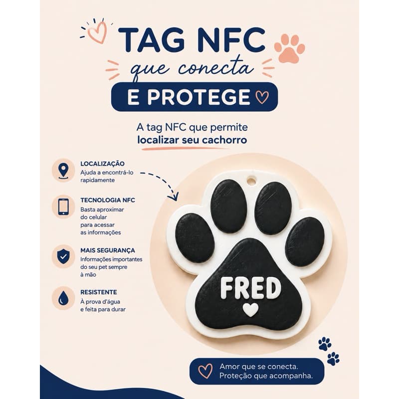 Tag de Identificação Pet com NFC Personalizada com Nome para Coleira de Cachorro