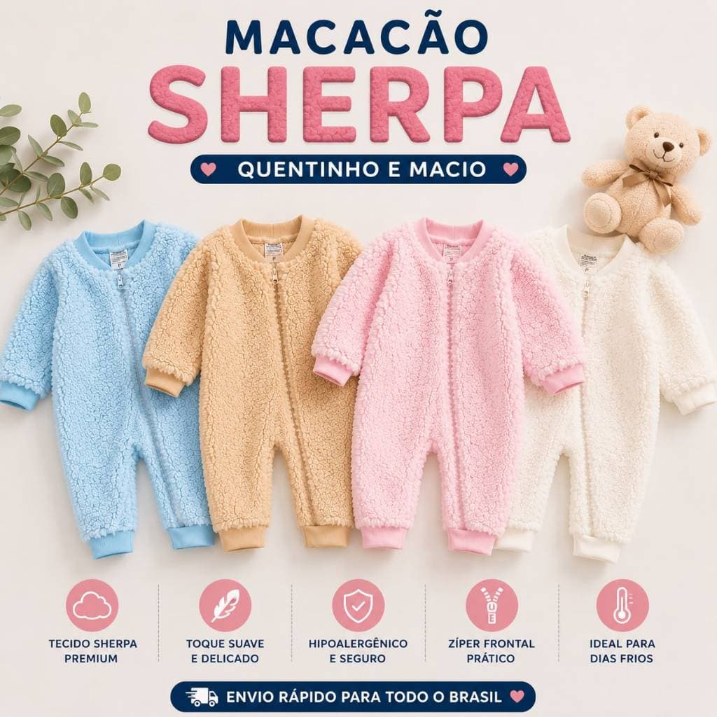 Macacão Bebê Menino e Menina Pelucia Sherpa Infantil Quentinho e Macio