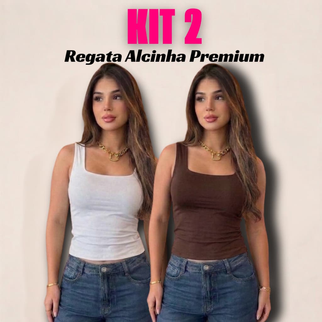Kit 2 Regata Decote Quadrado Alça Larga Blusa Básica Suplex Premium  Confortável Alça Reforçada Elegante Casual