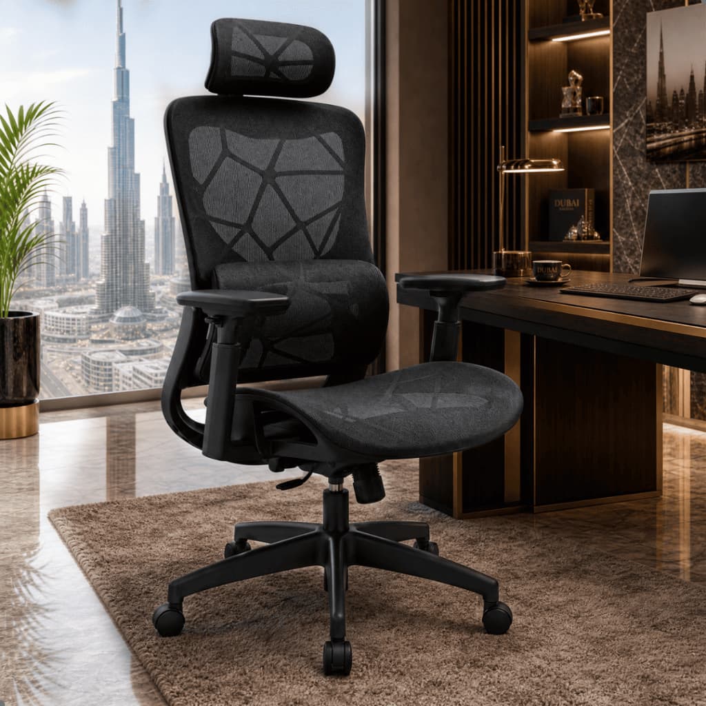 Cadeira de Escritório Executiva Ergonômica Giratória Tela Mesh Reclinável com Apoio Lombar e Cabeça Home Office Roma