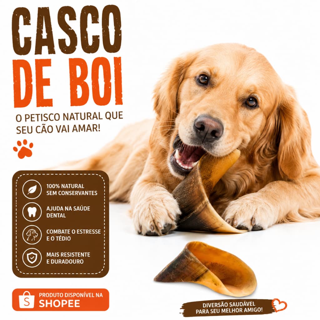 Casco Bovino Mordedor Natural para Cães - Paparico Casco de Boi