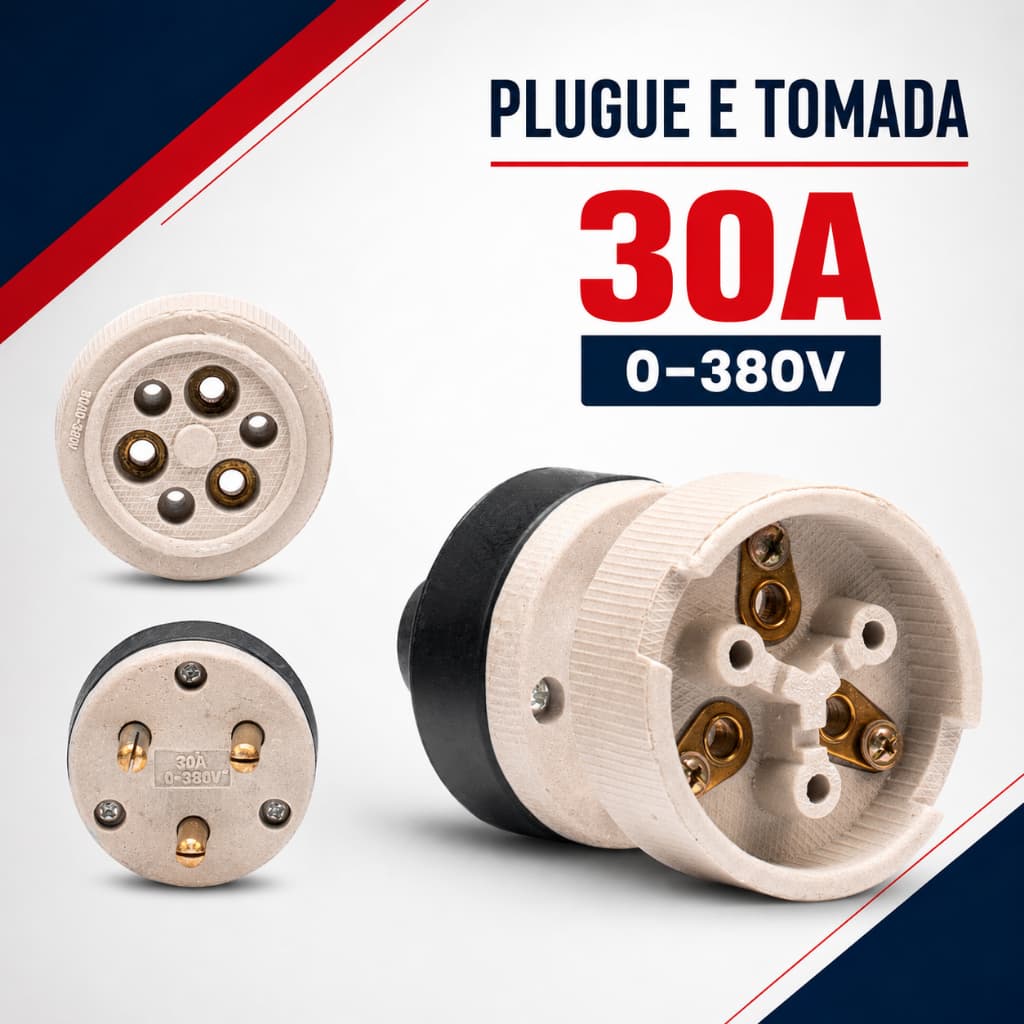 TOMADA + PLUG MACHO 3x30A POLARIZADA (PORCELANA)