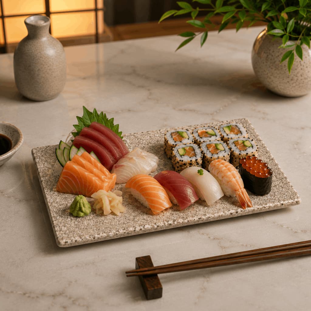 Bandeja Mármore para Restaurante Japonês Sushi Petiscos e Degustação 20x12cm Bandeja Gourmet Frios