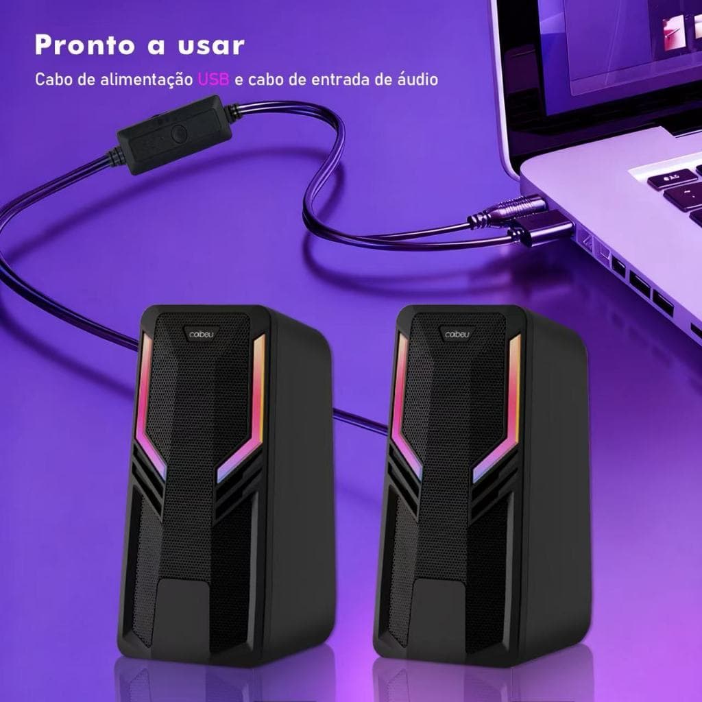 Caixa de Som Gamer RGB Estéreo para PC Notebook USB P2 Controle Touch Alto-Falante com Som Potente