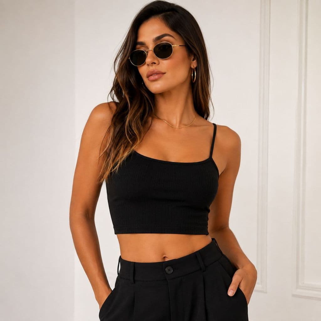 Cropped Feminino Canelado Ribana Alça Fina Forro Duplo Regata Básica Casual Academia Confortável