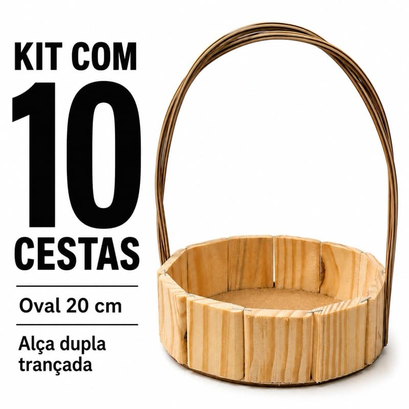 Kit 10 Cestas Oval 20 cm Alça Dupla Decoração Presente Kit Festa