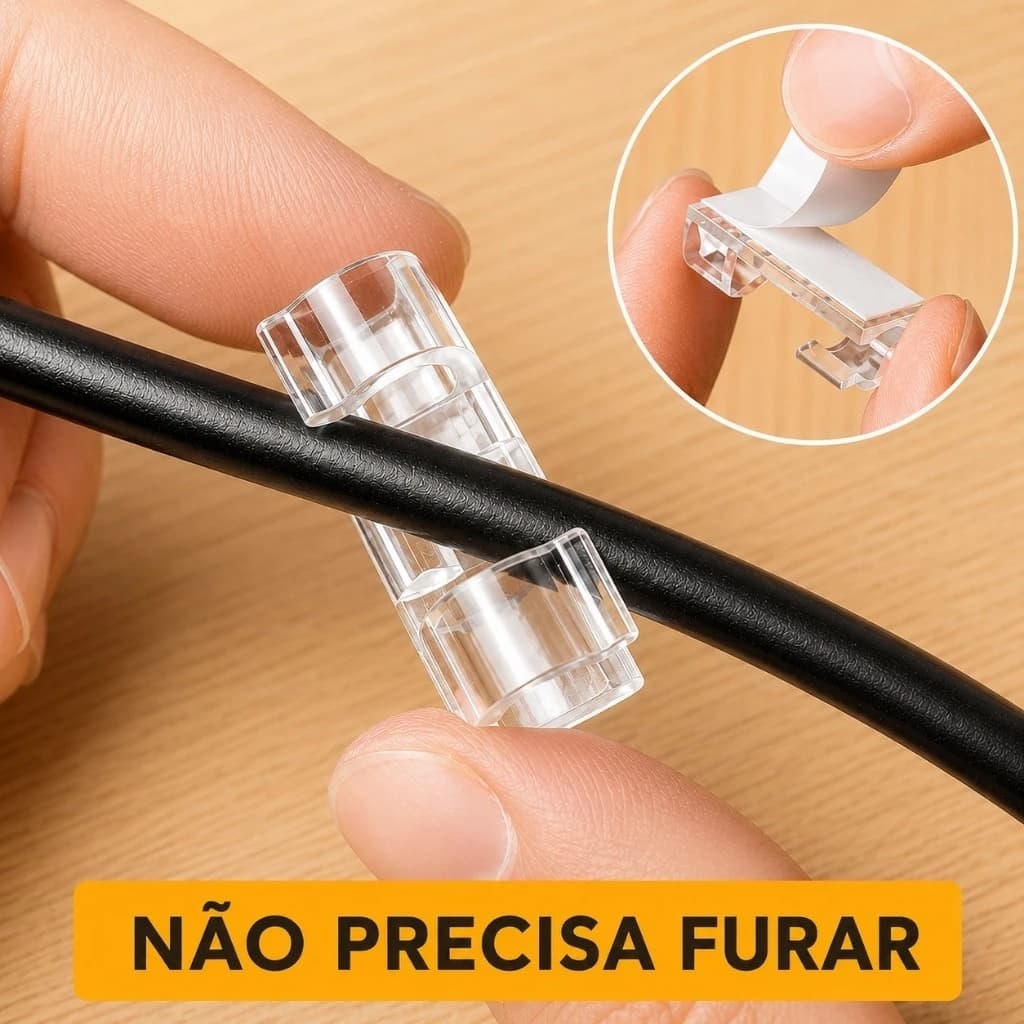 KIT Clips Fixador Organizador de Fios e Cabos Autoadesivo Top
