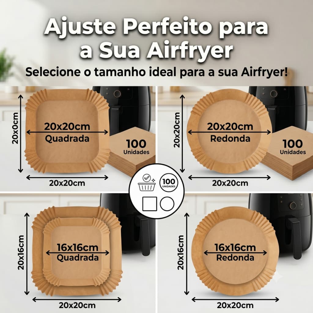 Kit 100 Forma Airfryer Quadrada Descartável