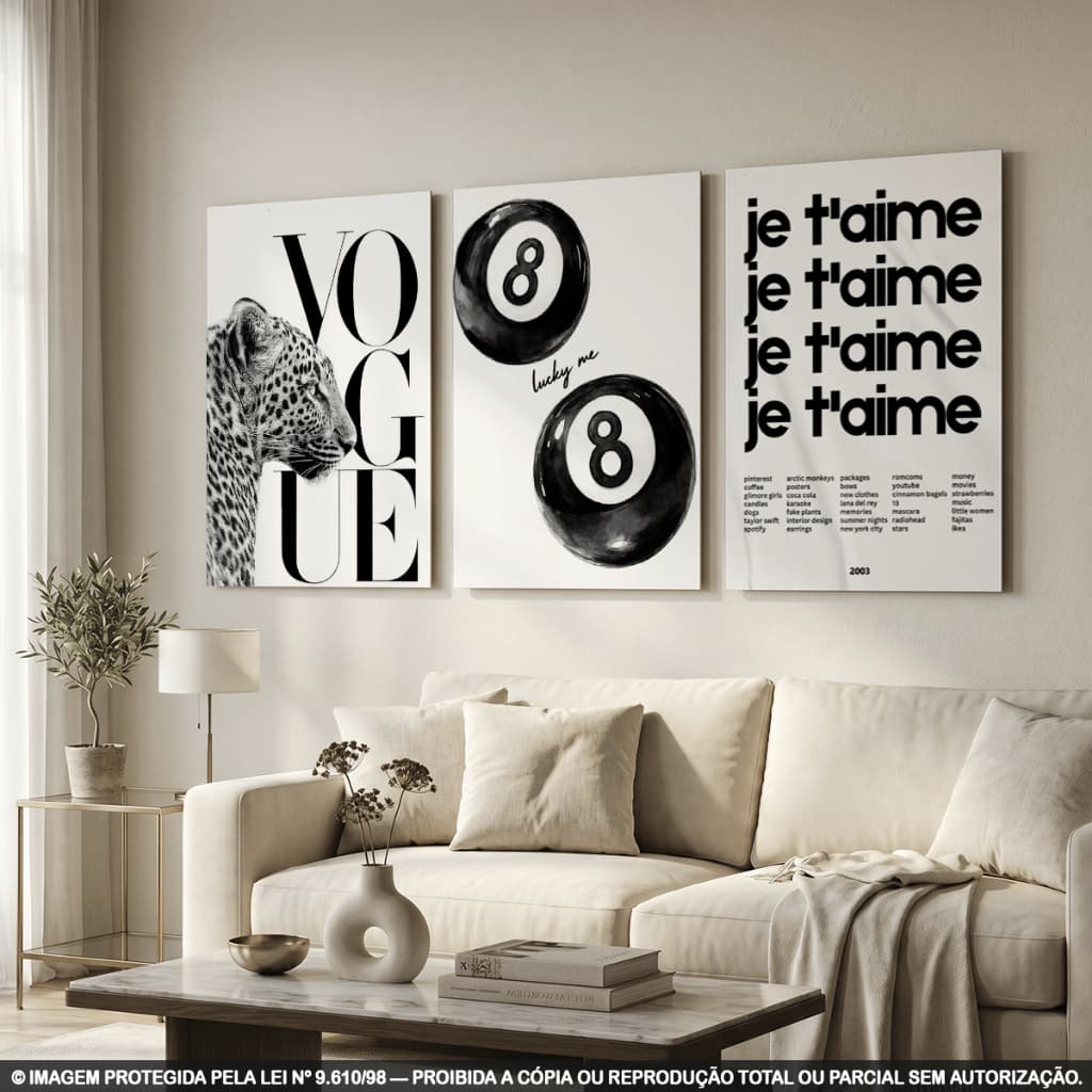 Kit 3 Peças Quadros Decorativos Modernos Estilo Retrô Pop Art Exclusivos  – Parede Sala Quarto MDF