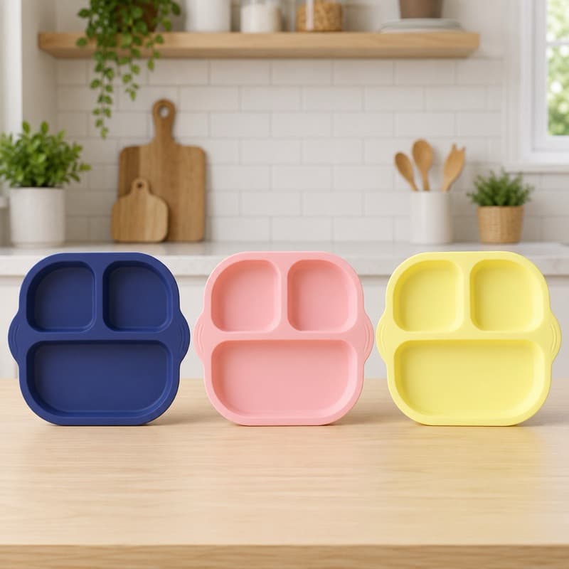 Prato infantil com 3 divisórias, ideal para introdução alimentar, refeições organizadas e práticas.