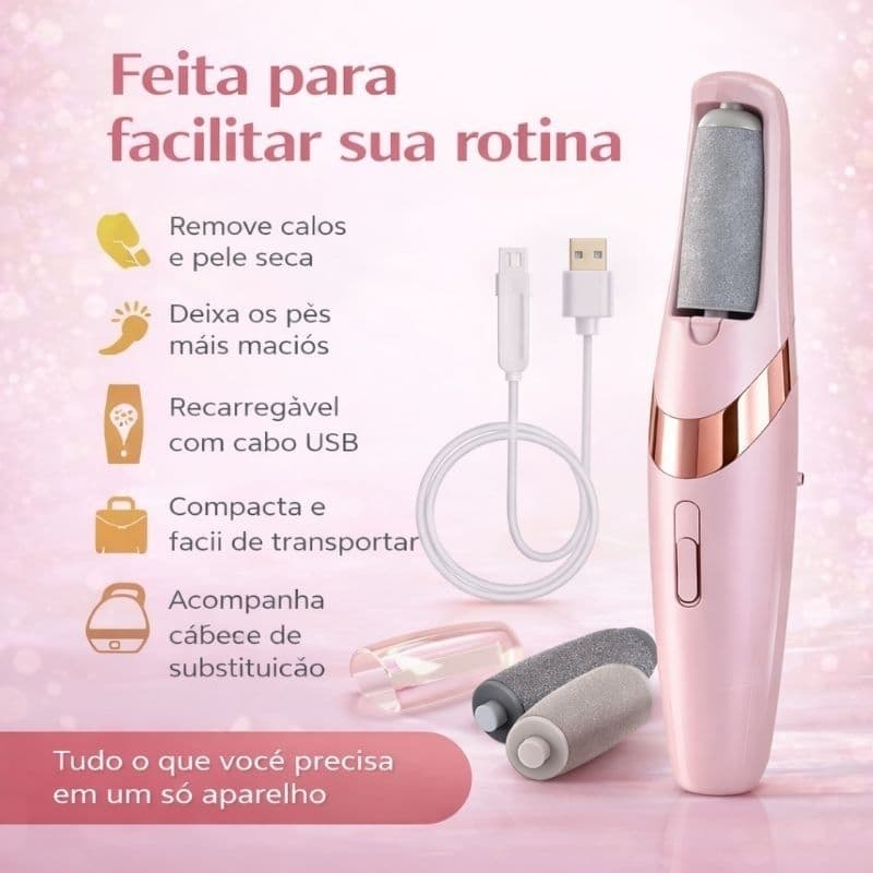 Lixador de Pé Elétrico - Esfoliador Tira Calos Pedicure Portátil Marisa Lixa Elimina Calo Usb