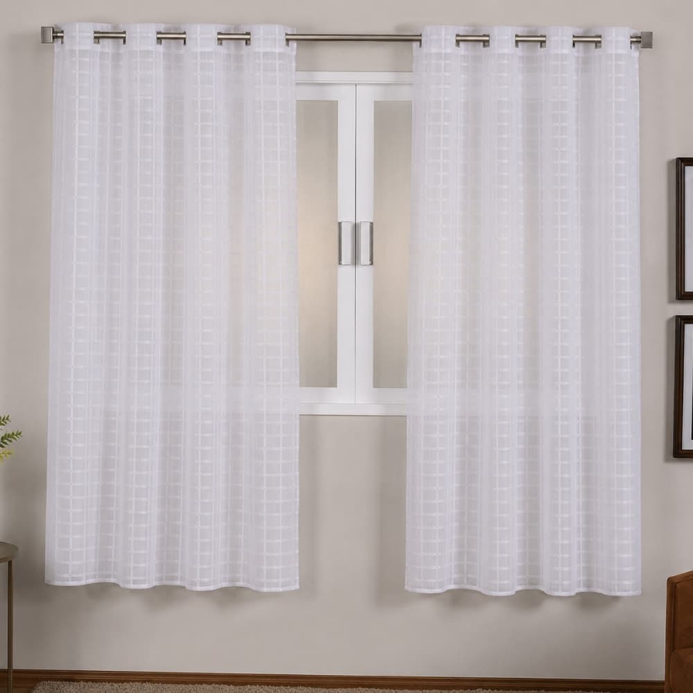 Cortina para Janela Pequena 2,50m x 1,30m Voil Xadrez Transparente Decoração Escritorio Sala Quarto