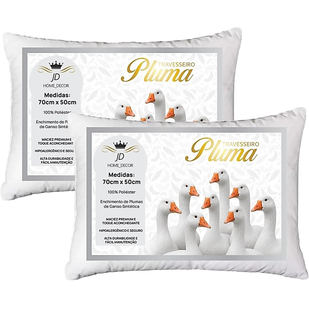 Kit 2 Travesseiros Penas e Plumas De Ganso 70x50 Antialérgico Antiácaro Extra Macio