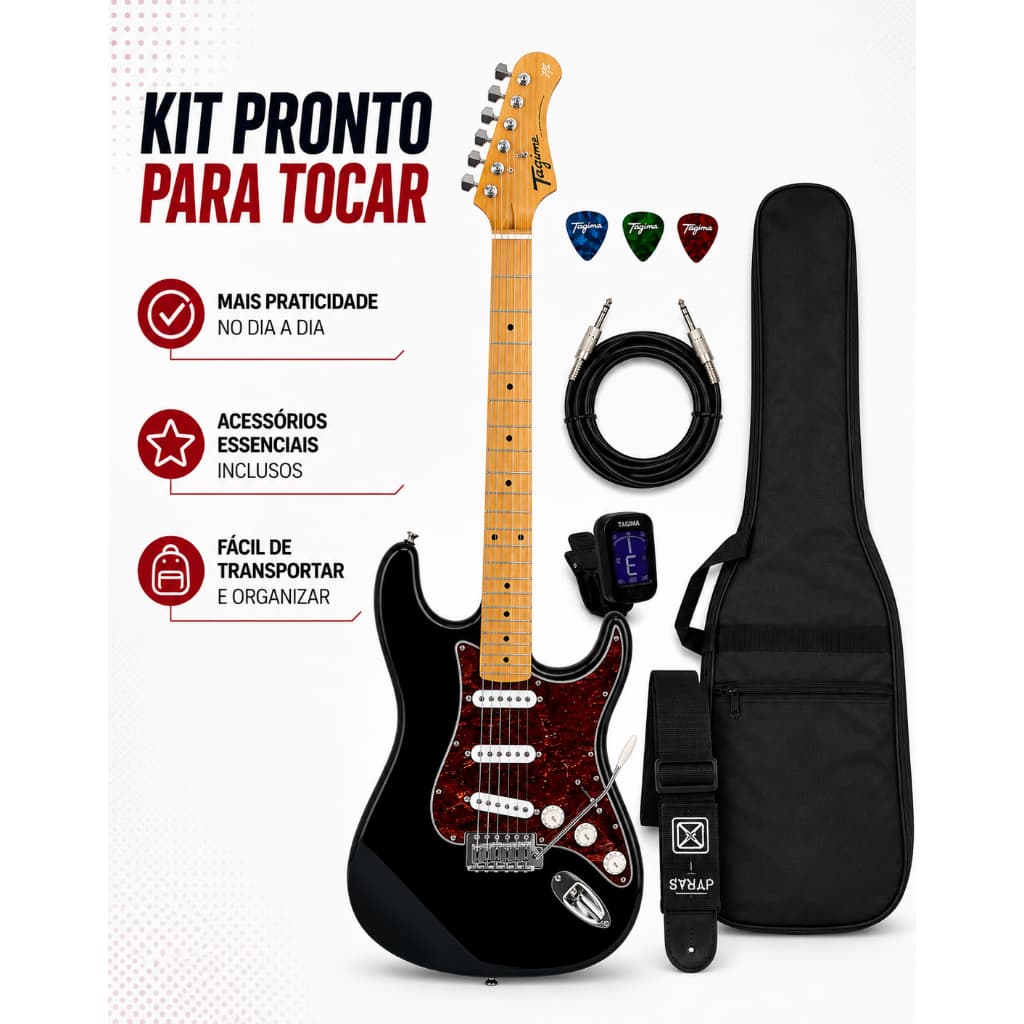 Guitarra Elétrica Strato Tagima Tg-530 Preto + Kit Capa Cabo