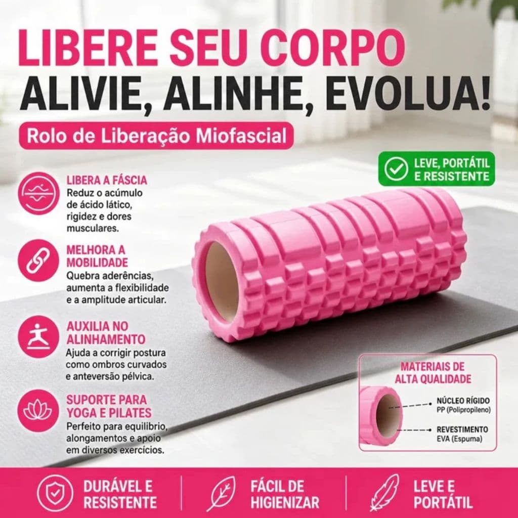 Rolo de Liberação Miofascial Massagem Muscular Yoga Pilates Recuperação Fitness