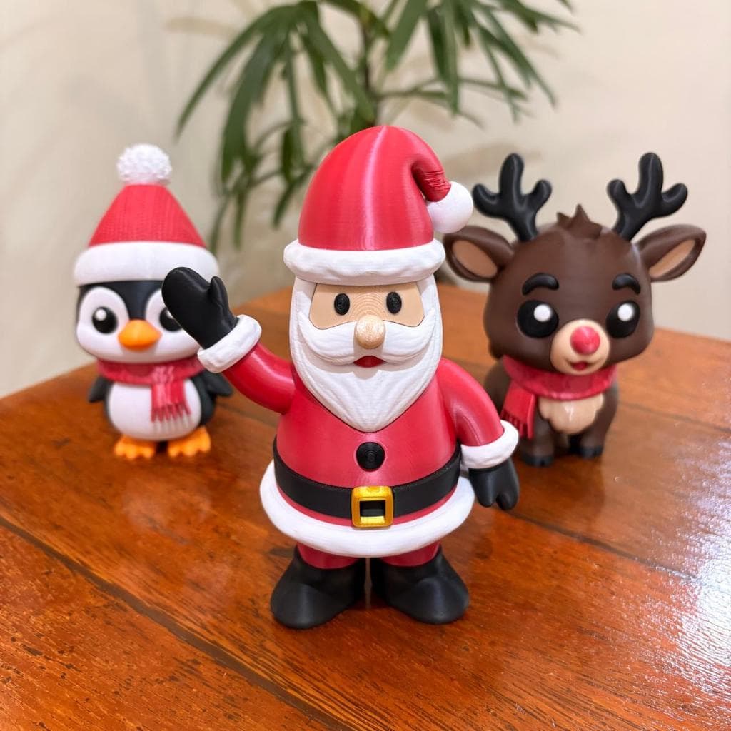 Enfeites Natal Decorativos Impressão 3D Papai Noel Boneco de Neve Pinguim e Rena Decoração Natalina