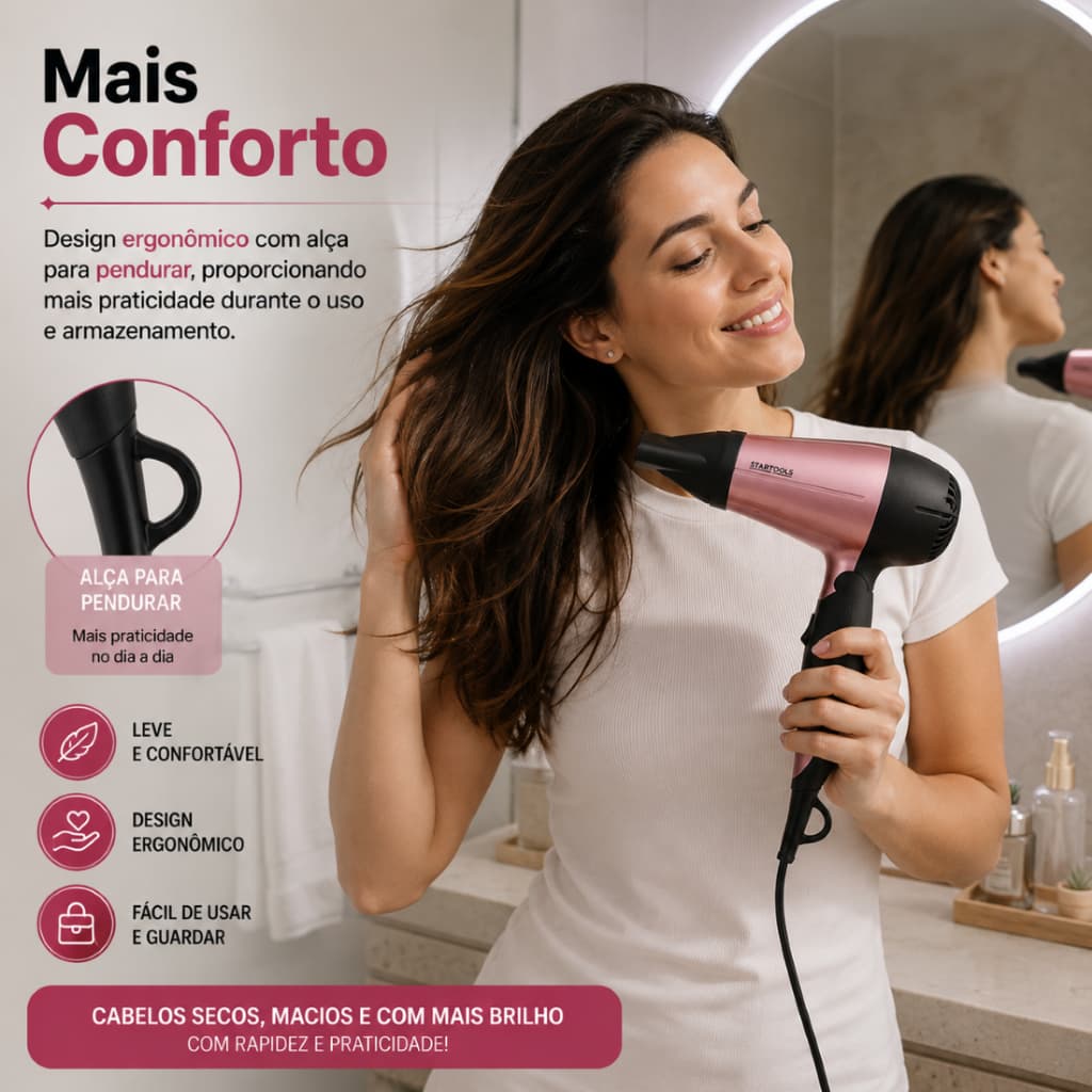 Secador de Cabelo Bivolt 1200W Portátil Dobrável Para Viagem