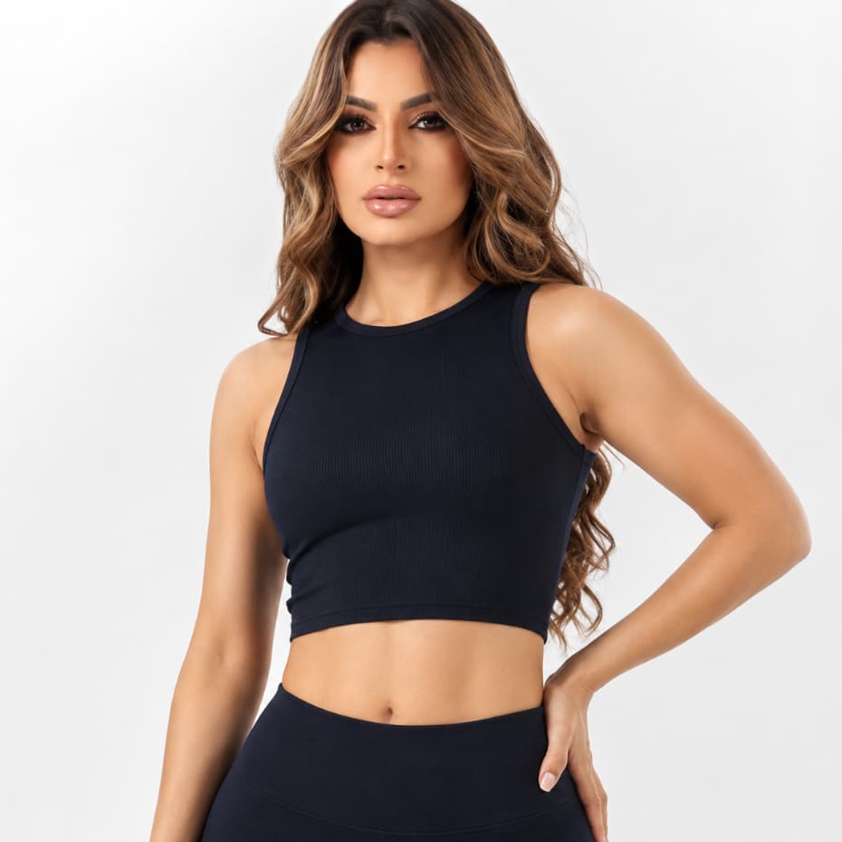 kit 2 Camisetas Cropped Regata Basica Feminino Canelado Blusinha Básica Cropped para Academia Regata