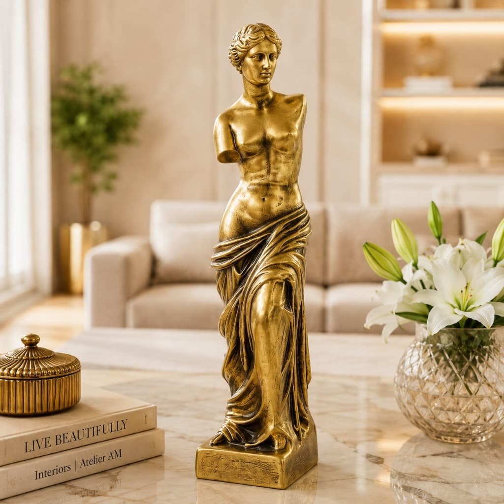 Estátua Grega Mulher Romana Deusa Vênus De Millo Escultura Decorativa Dourado Envelhecido