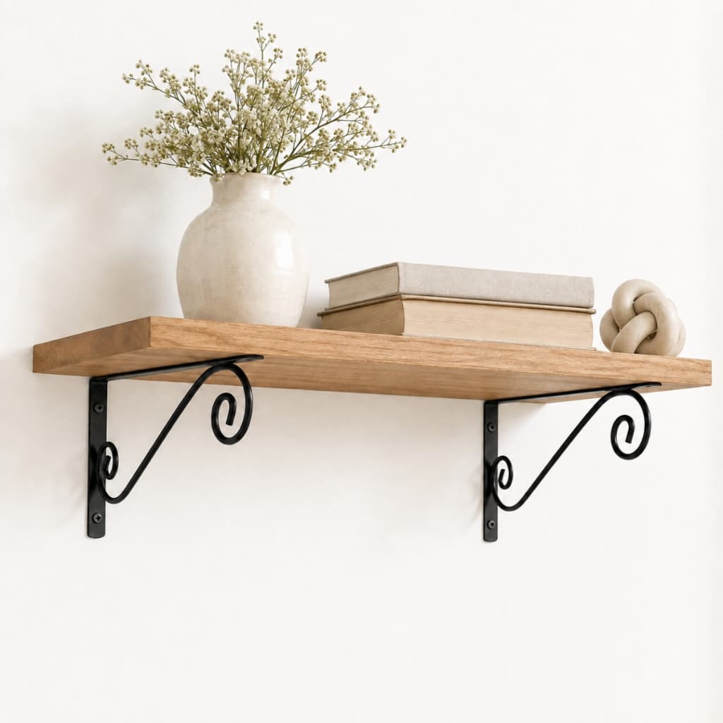 Par de Suportes para Prateleira Mão Francesa Decorativa 20 cm Ferro Preto Até 10 kg com Buchas e Parafusos