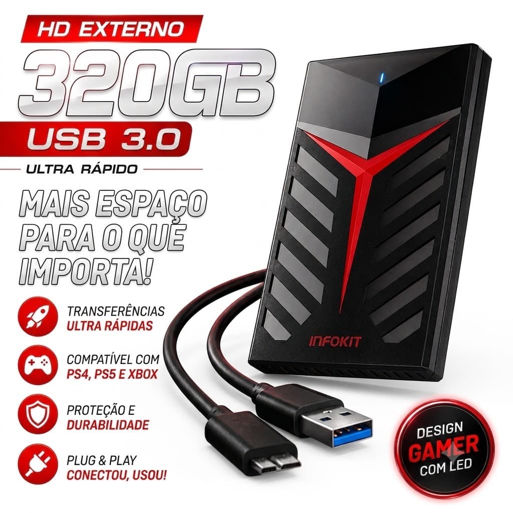 HD Externo 320GB USB 3.0 Gamer Infokit Para PC Notebook PS4 Xbox