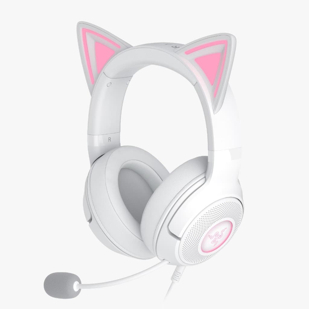 Headset Gamer Razer Kraken Kitty V3 X White Edition c/ Orelhas de Gato, Microfone HyperClear e Som Surround 7.1 P2 3,5mm