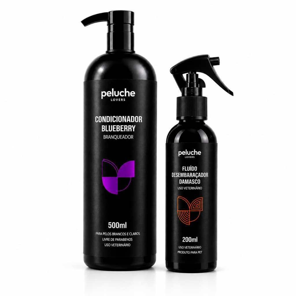 Condicionador Desembaraçador Pet Peluche Blueberry Damasco Kit Hidratação para Cães Banho e Tosa