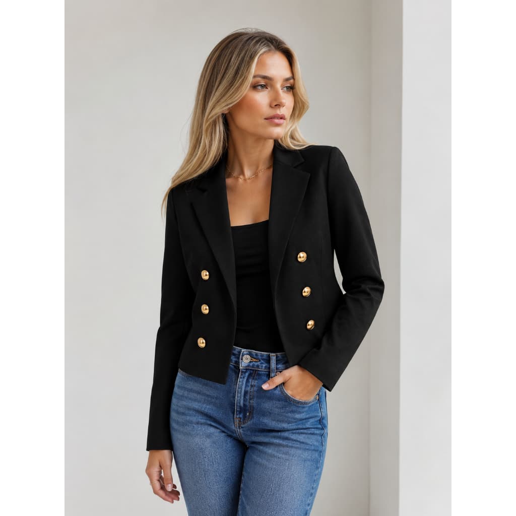 Blazer Feminino Casaquinho Alfaiataria Casaco Social Com Botão Lindo Gola Lapela Tecido Premium