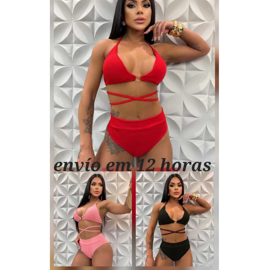 Biquini Feminino Hot Pants Anarruga Biquíni Argola De Amarrar Biquine Cintura Alta Moda Praia