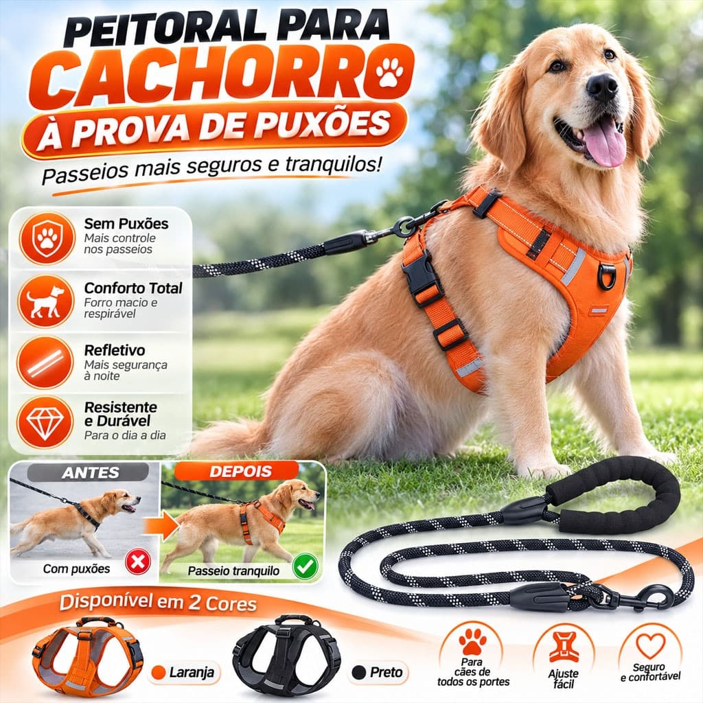 Colete Peitoral Caminhada reflectora ajustável para animais de estimação com pega reforçada