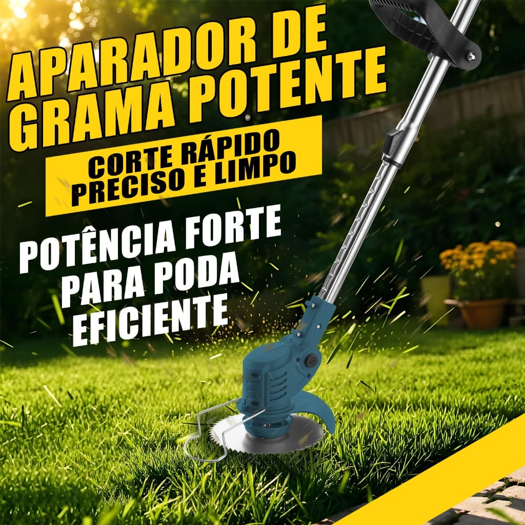 *Roçadeira Aparador Sem Fio48V Kit Completo com 2 Baterias Recarregáveis Dupla Voltagem Ideal para Jardim e Quintal Cort