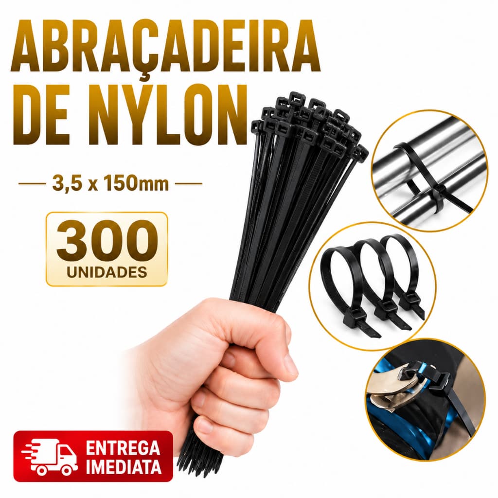 Kit 300 Peças Enforca Gato 3.6x15CM Cinta Plástica Nylon Abraçadeira Preto Multifuncional Premium Utilidades